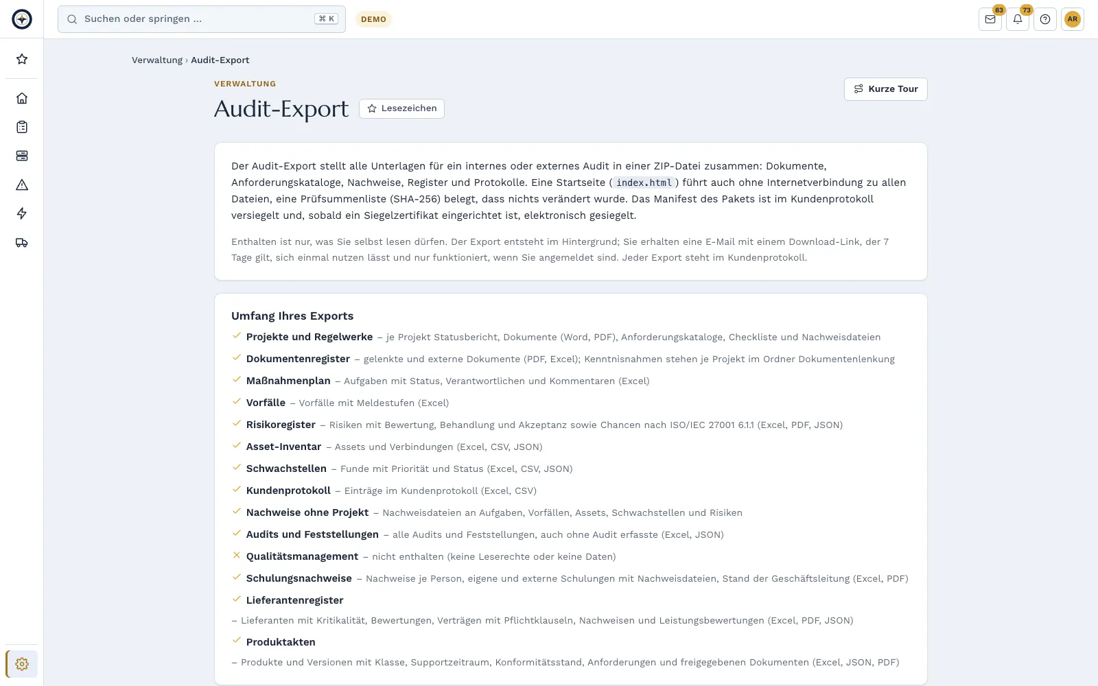 Audit export with the scope of the package